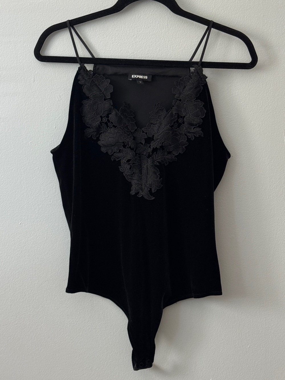Express Black Velvet Lace-Detail Bodysuit